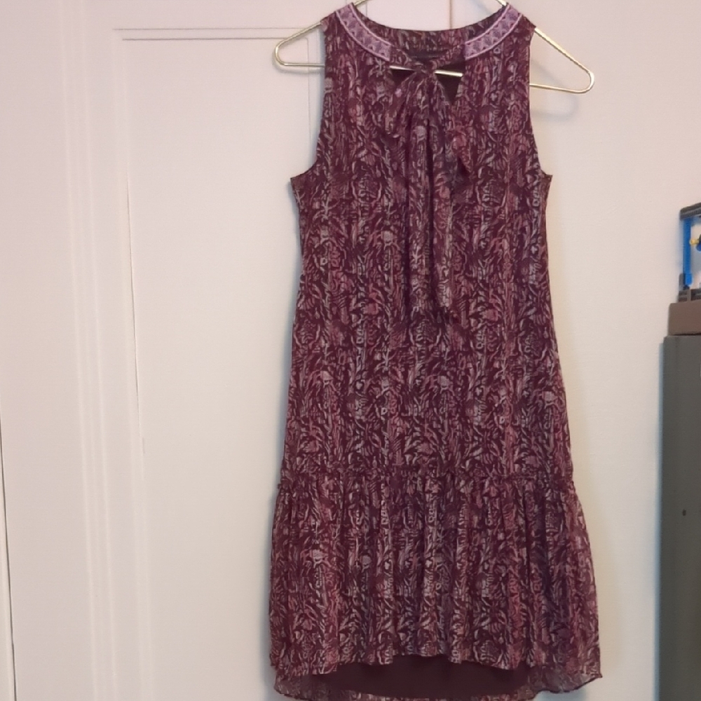 White House Black Market Burgundy and Pink Patterned Dress